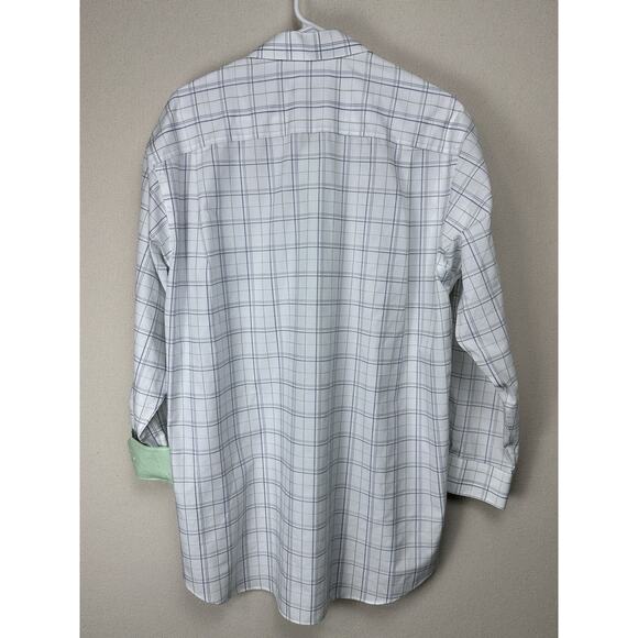 Paul Frederick Non-Iron Cotton Dress Shirt 17-33 With Contrast Trim White Green - Picture 6 of 10